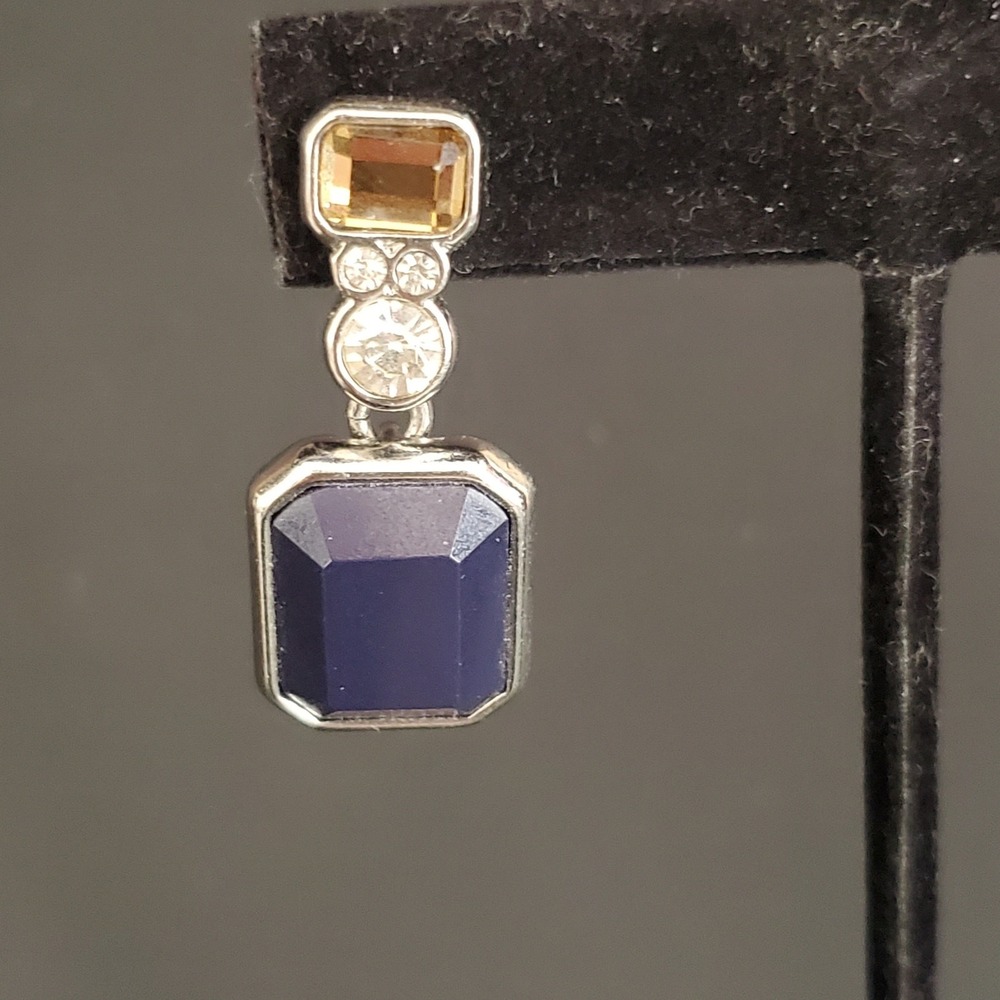 Lia Sophia‎ Drama Club Earrings Silver Tone Blue Resin Stone & Crystal Accents